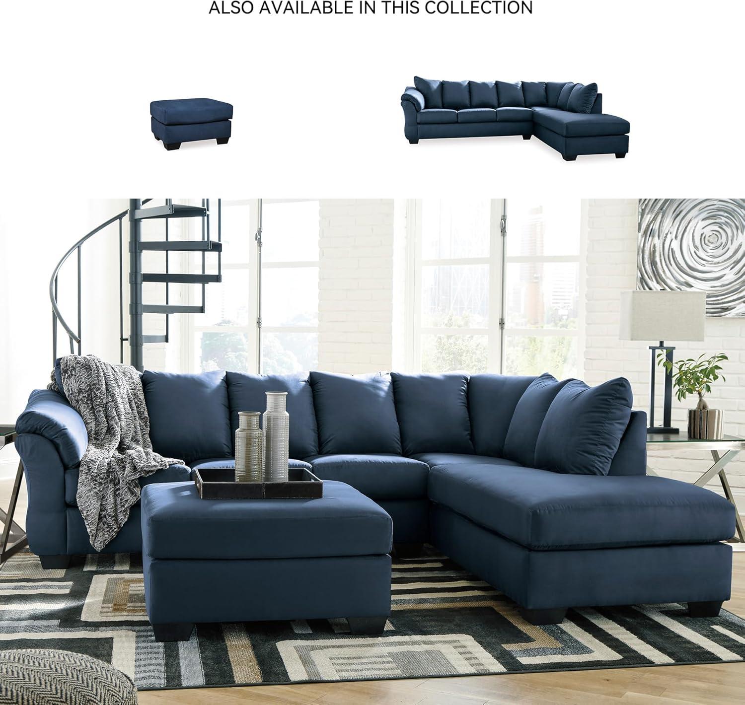 Signature Design by Ashley Contemporary Darcy Ottoman Microfiber Blue