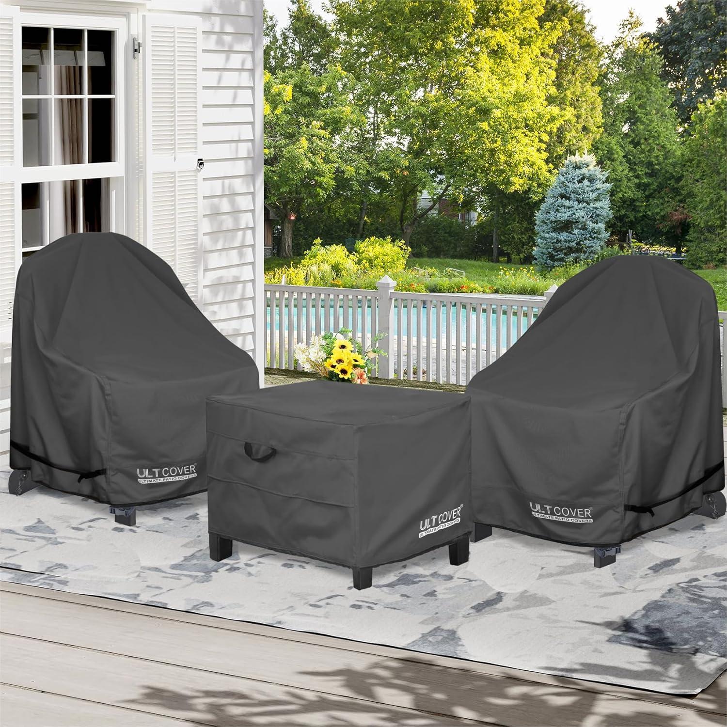 ULTCOVER Waterproof Patio Ottoman Cover Square Outdoor Side Table Furniture Covers Size 22L x 22W x 18H inch, Black