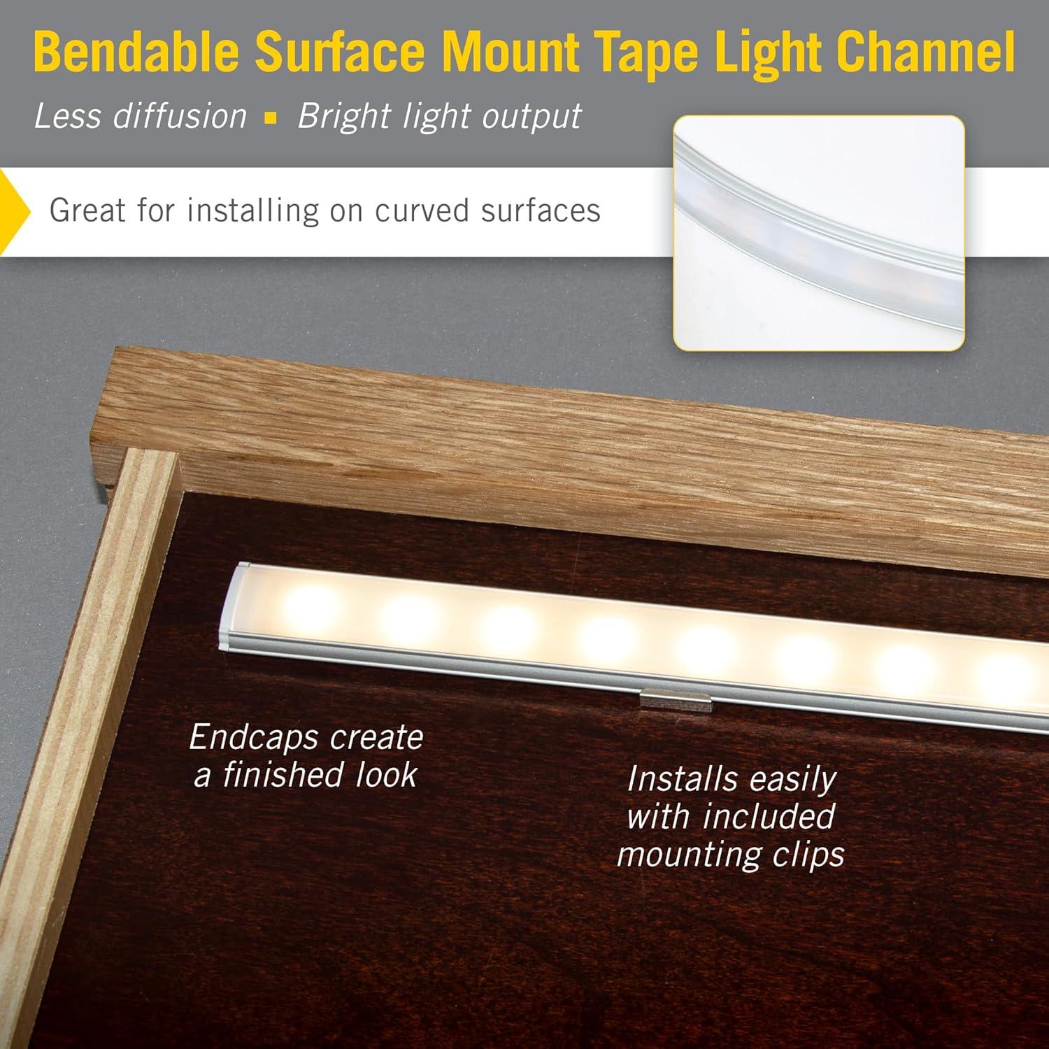 Silver Recess Mount LED Tape Light Channel with Frosted Cover