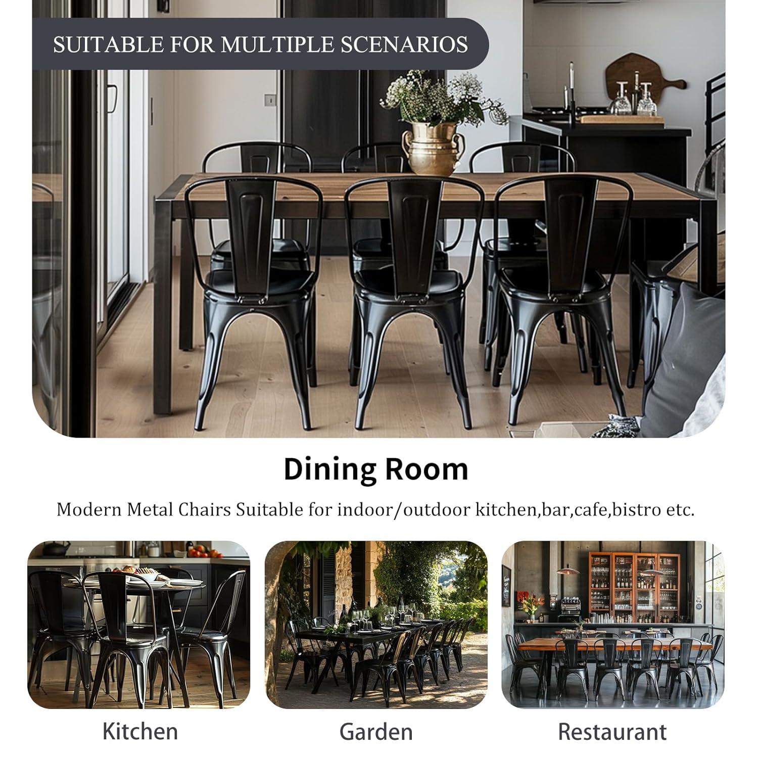 SOLEGGIATA Juego de 2 Sillas de Comedor de Metal Hierro Apilable Exterior/vintage/cocina Restaurante Mate Medianoche Negro