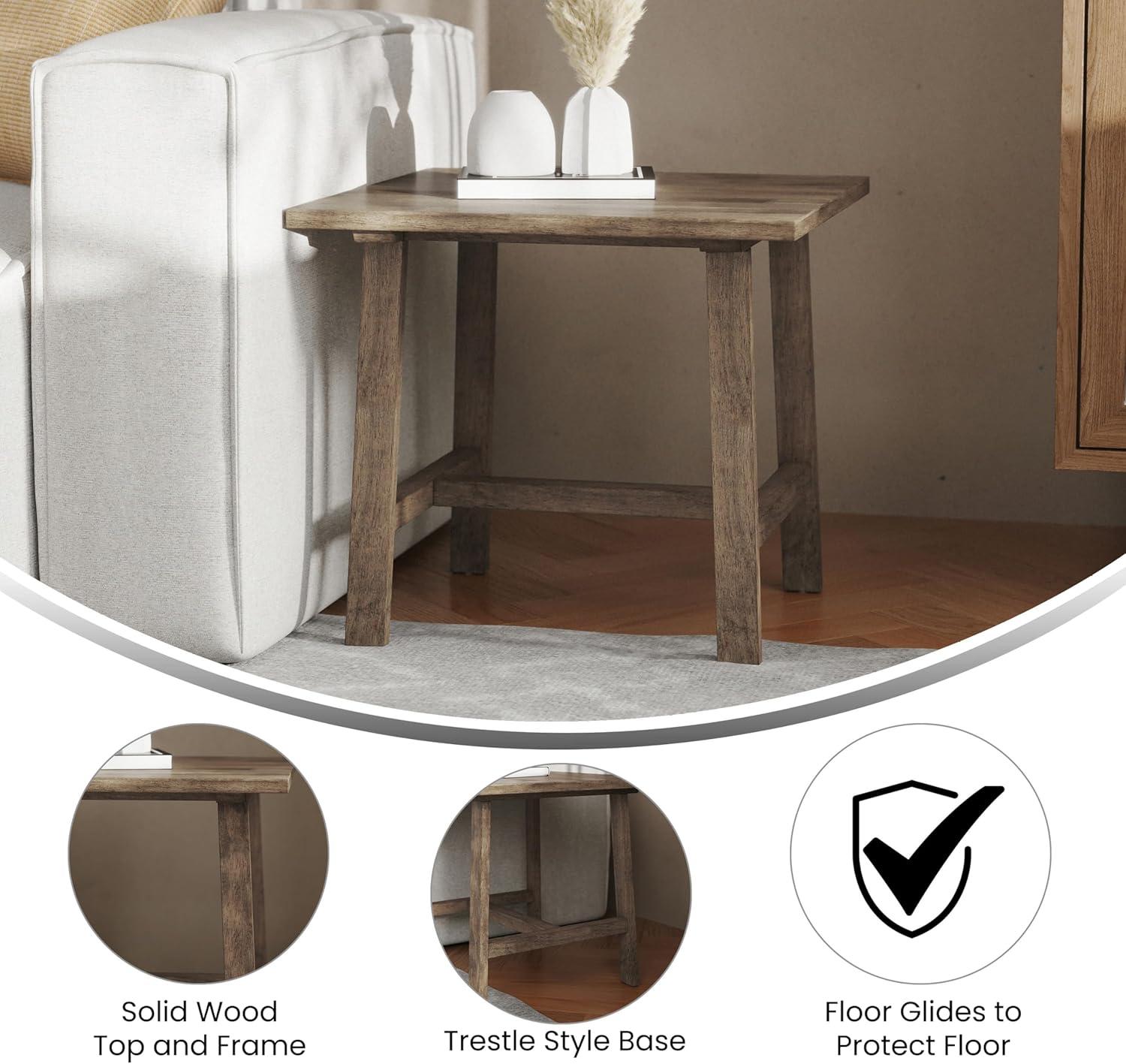 Taylor & Logan Cammie End Table Rustic Brown: Solid Wood, Trestle Base, 19.75" Height