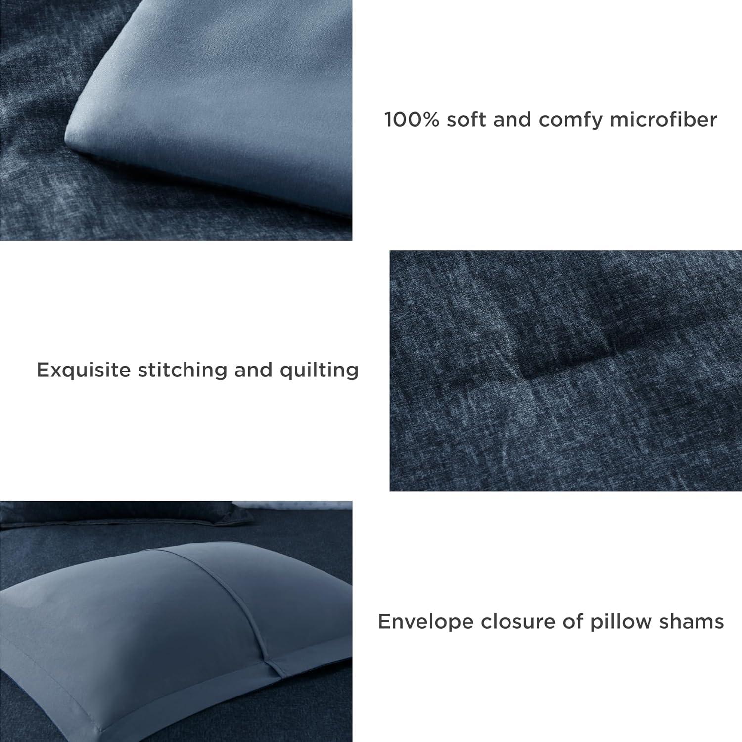 Lightweight Grey Comforter for Queen Size and Full Size Bed, Modern Chambray Bedding Set, Including 1 Comforter and 2 Pillow Shams