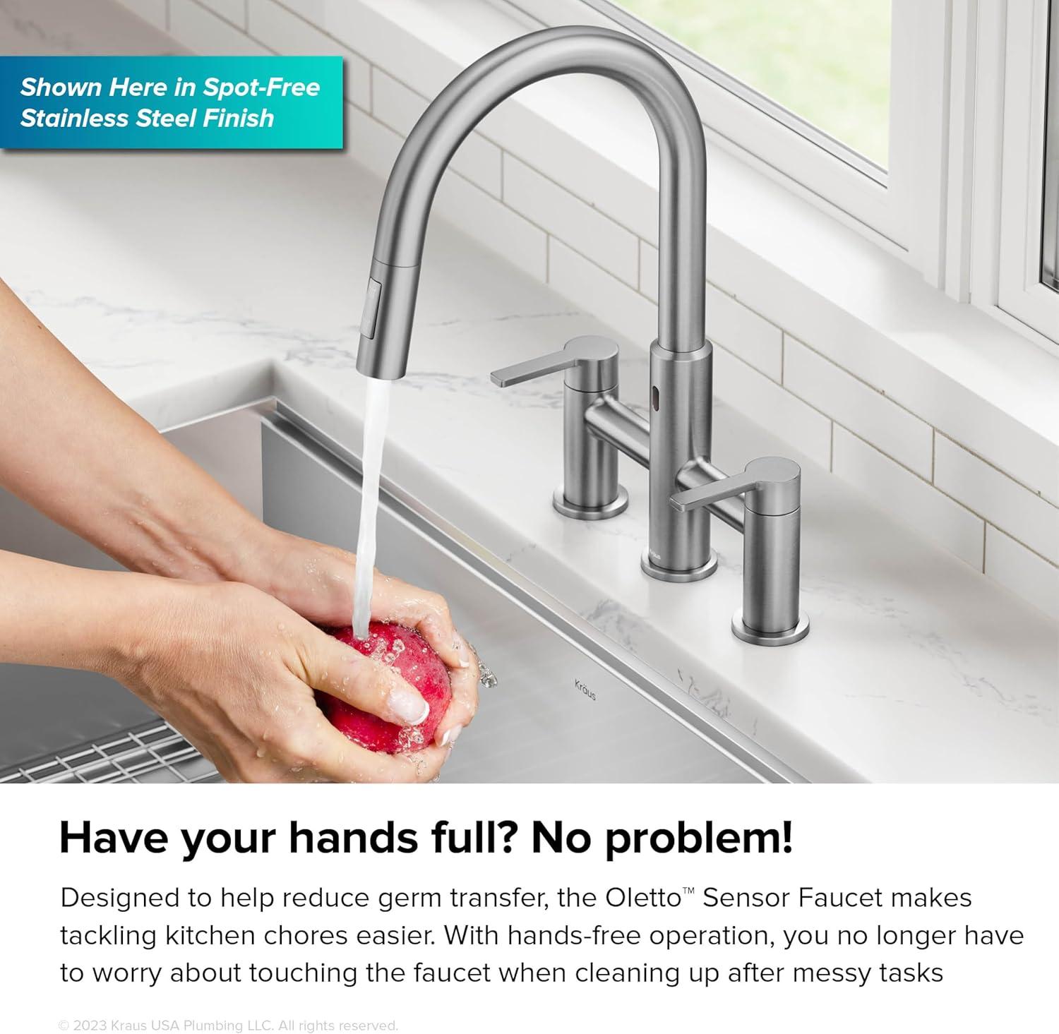 KRAUS Oletto Touchless Sensor Bridge Kitchen Faucet With Pull-Down Sprayhead