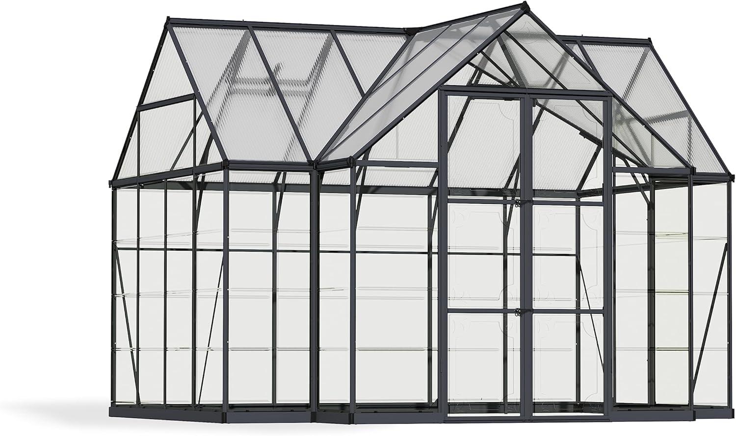 Charcoal Gray Aluminum 12' x 10' Chalet Greenhouse with Roof Vents