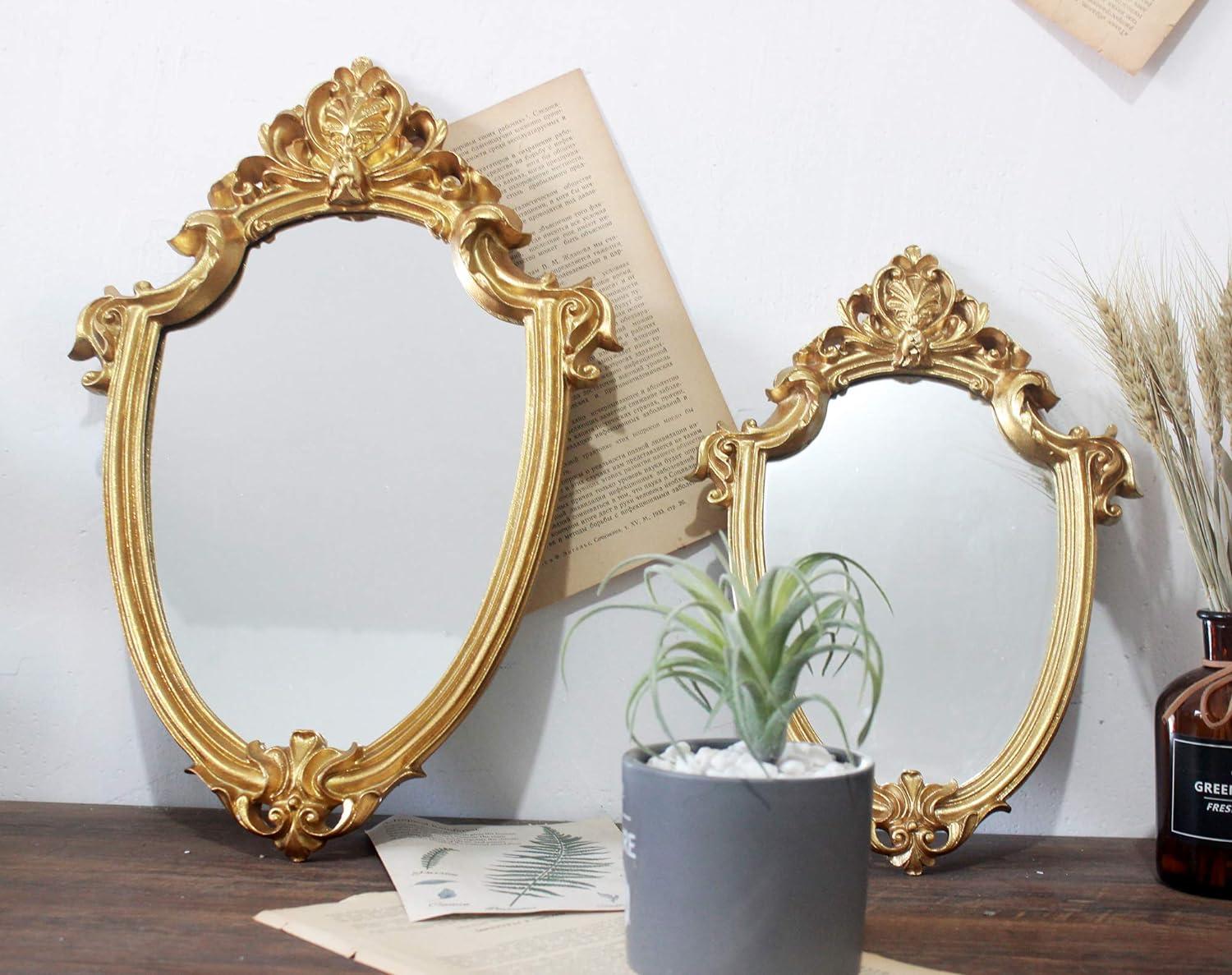 Vintage Gold Oval Resin Framed Wall Mirror 12.5x9 in