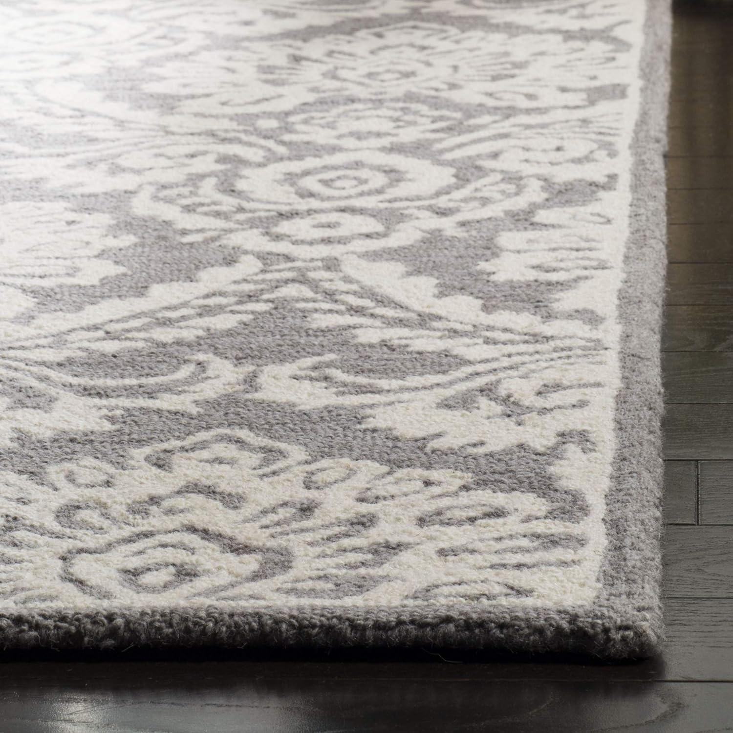 Ivory and Gray Floral Handmade Wool Runner Rug