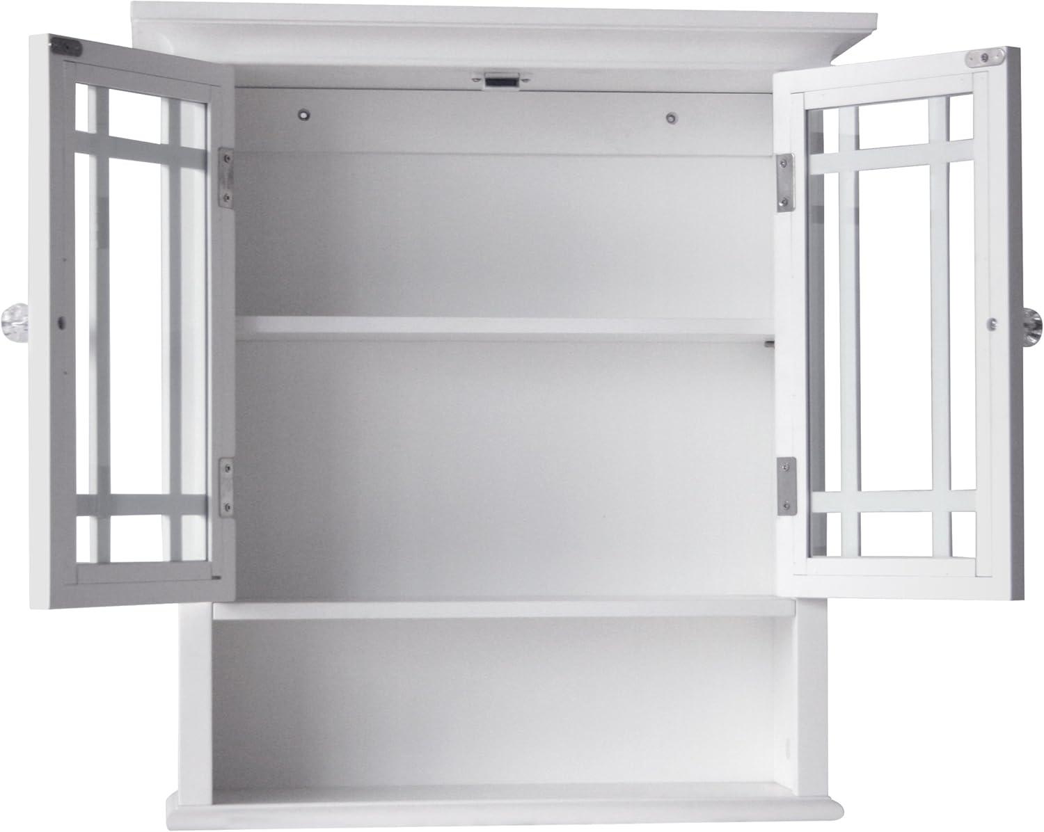 White MDF Wall Cabinet with Glass Doors and Adjustable Shelf