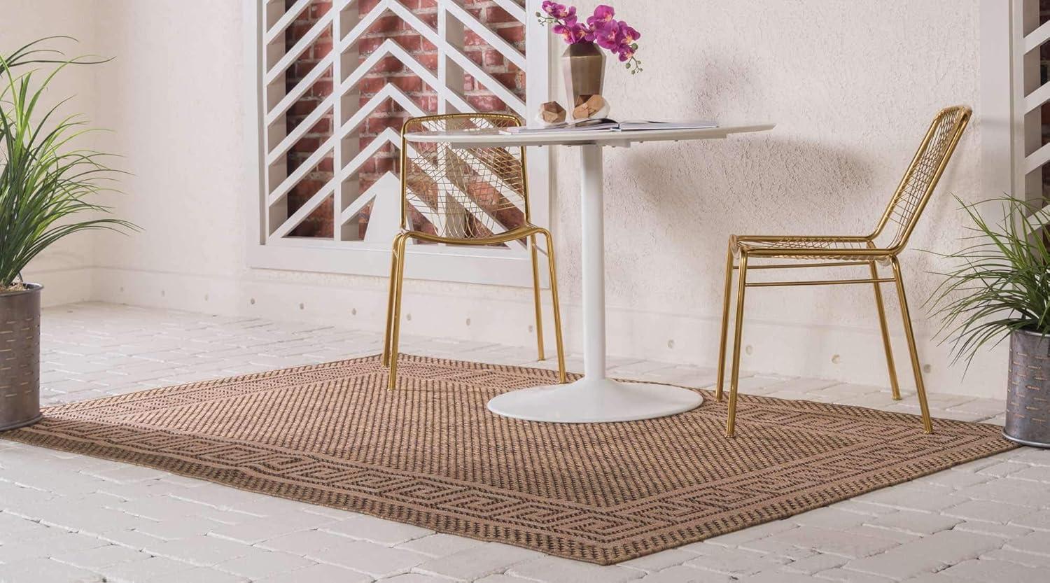 Unique Loom 3' 3 x 5' 1 Brown Outdoor Border Greek Key Area Rug