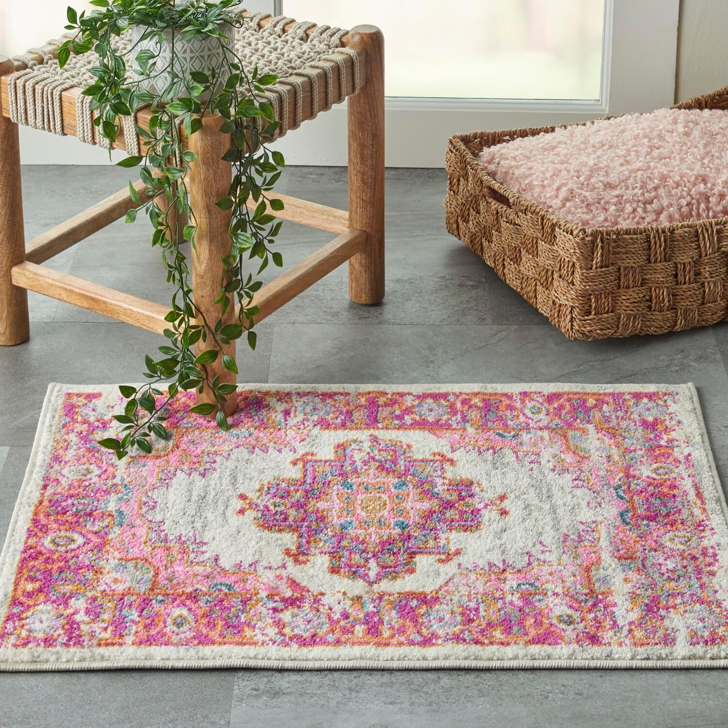 Nourison Passion Medallion Bohemian Indoor Rug Ivory/Fuchsia 12' x 15'