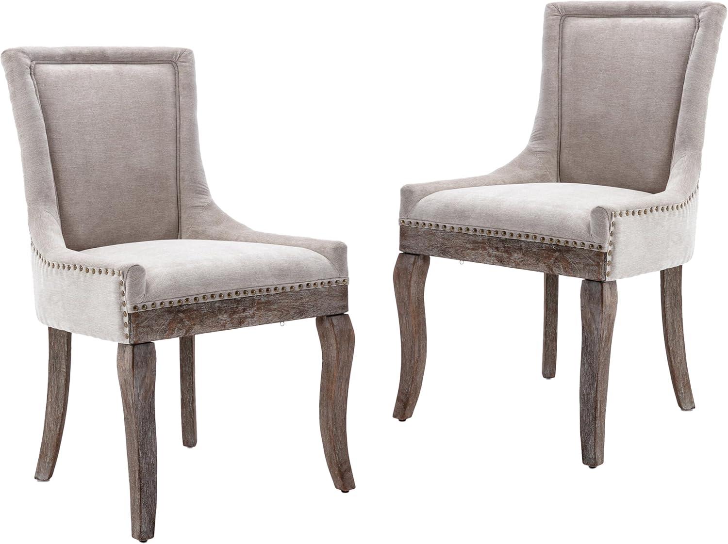 Rhomtree Transitional Rubber Wood Tufted Cushion Dining Side Chairs, Beige (Set of 2)