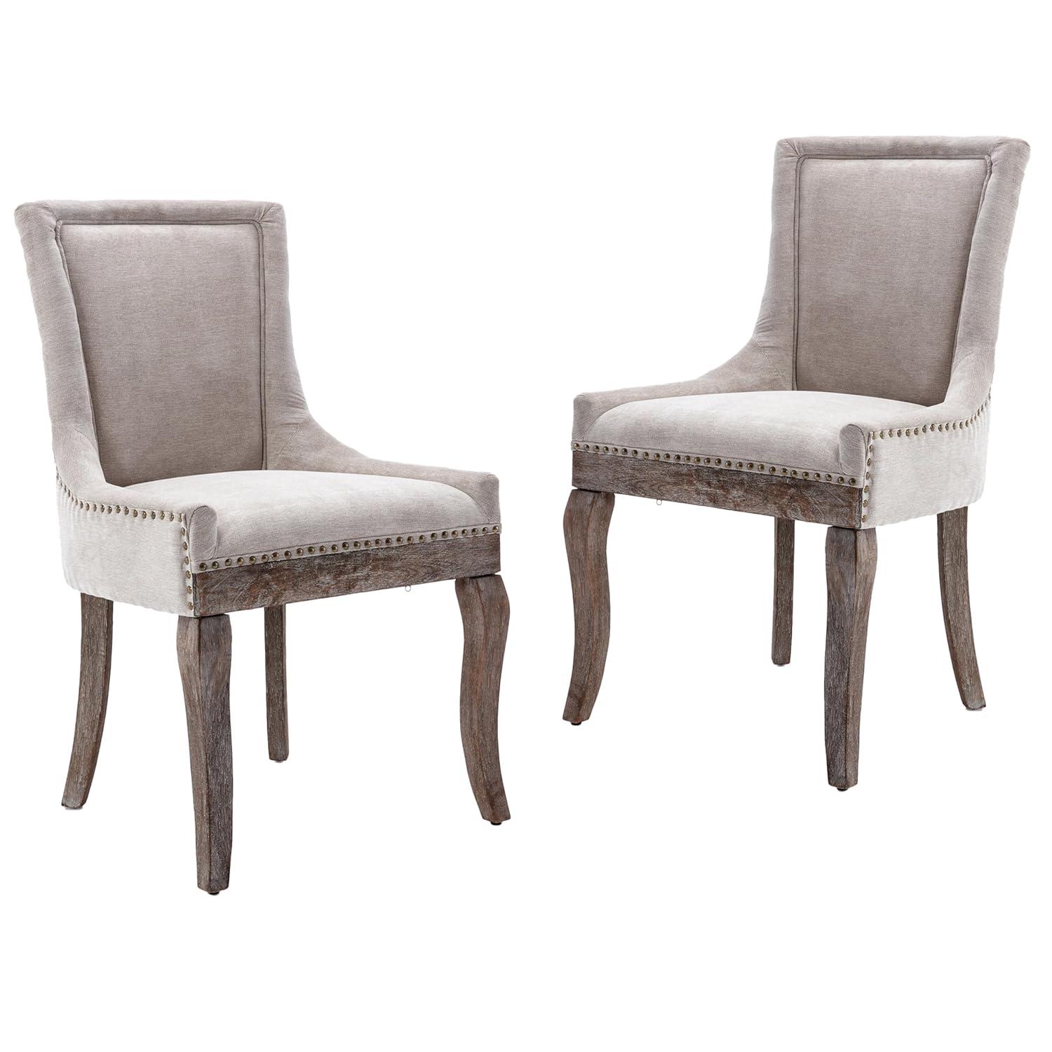 Rhomtree Transitional Rubber Wood Tufted Cushion Dining Side Chairs, Beige (Set of 2)