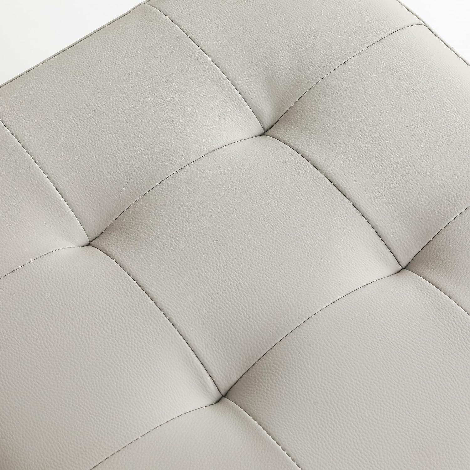 Elephant Grey Faux Leather Tufted Storage Ottoman with Cherry Wood Legs