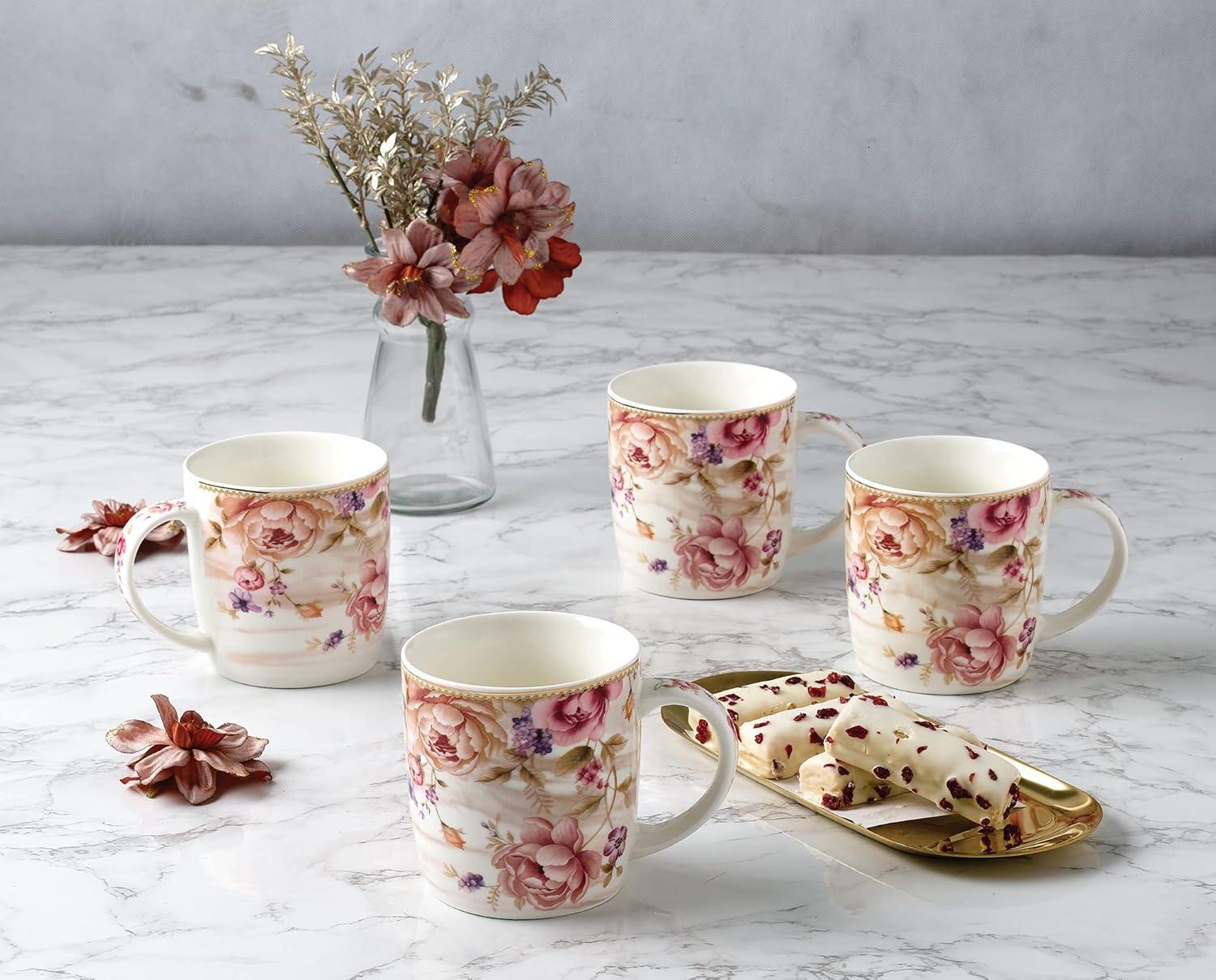 Lorren Home Trends Floral Coffee Mug (Set of 4)