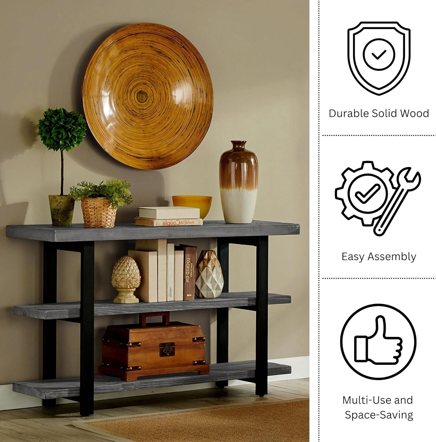 Alaterre Farmhouse Reclaimed Wood Console Table with Shelves, Slate Gray/Black