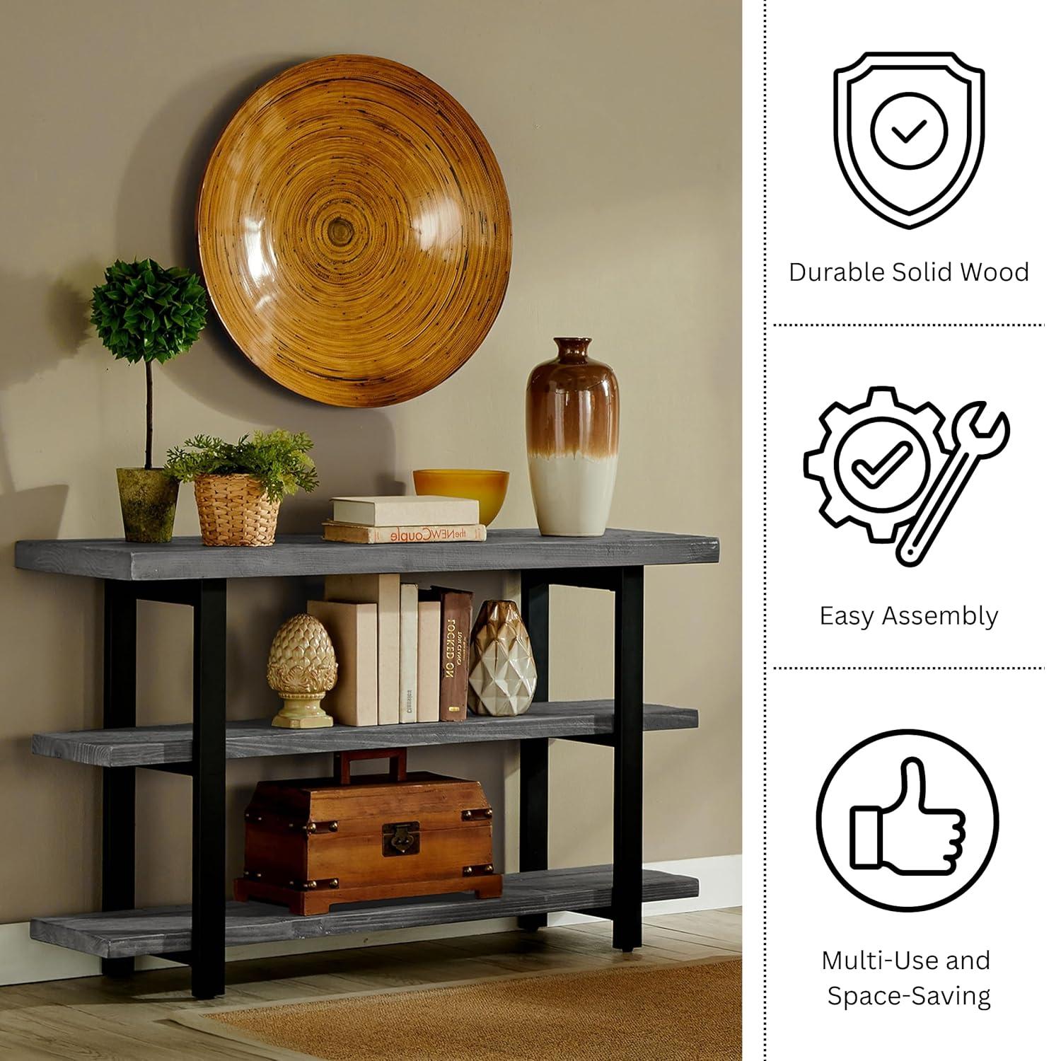 Alaterre Furniture Pomona 48" Industrial Metal and Solid Wood Media/Console Table, Living Room Furniture,  Slate Gray