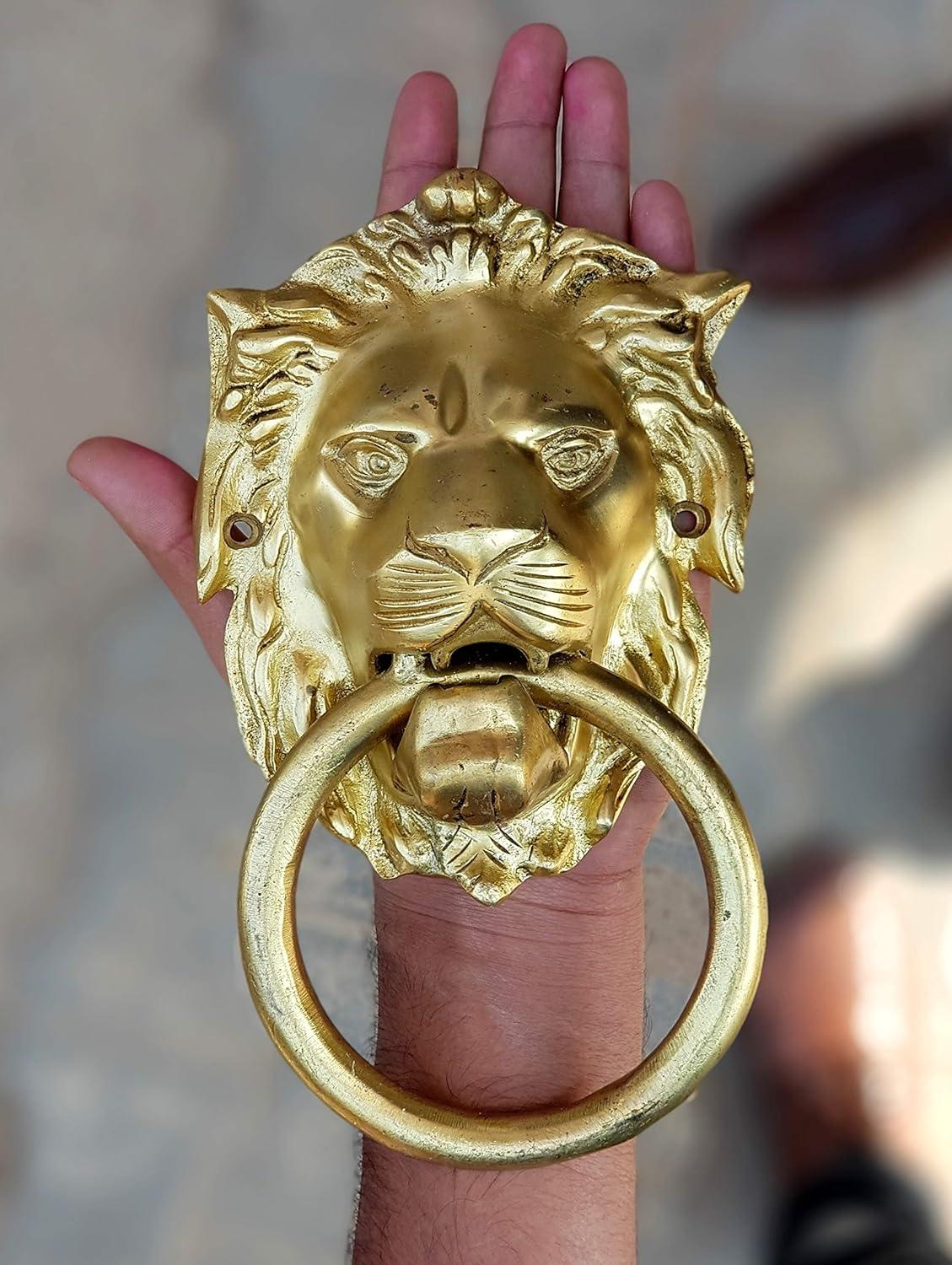 eSplanade - Lion Face Door Knocker Gate Knocker Door Pulls | Decorative Door Accessories - Home Decor | Brass - 6" Inches