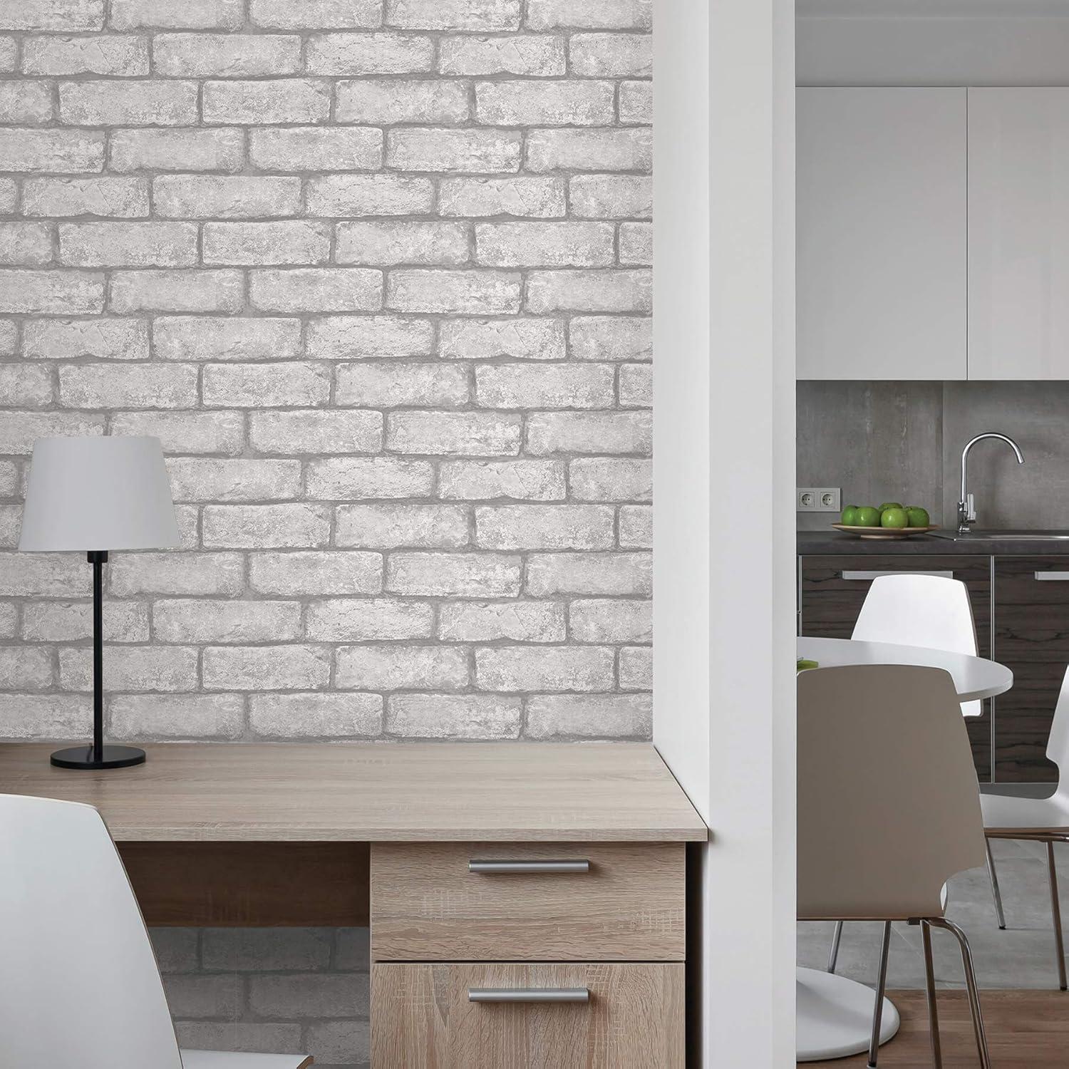 20.5 in. x 16.5 ft. Cambridge Brick Grey Peel & Stick Wallpaper