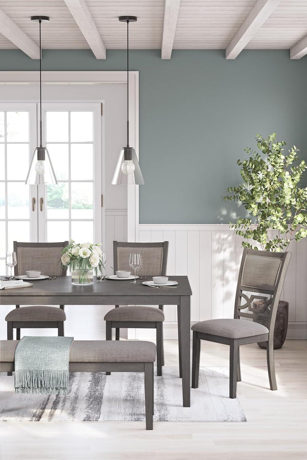 Gray Transitional Rectangular Dining Table Set with 4 Chairs