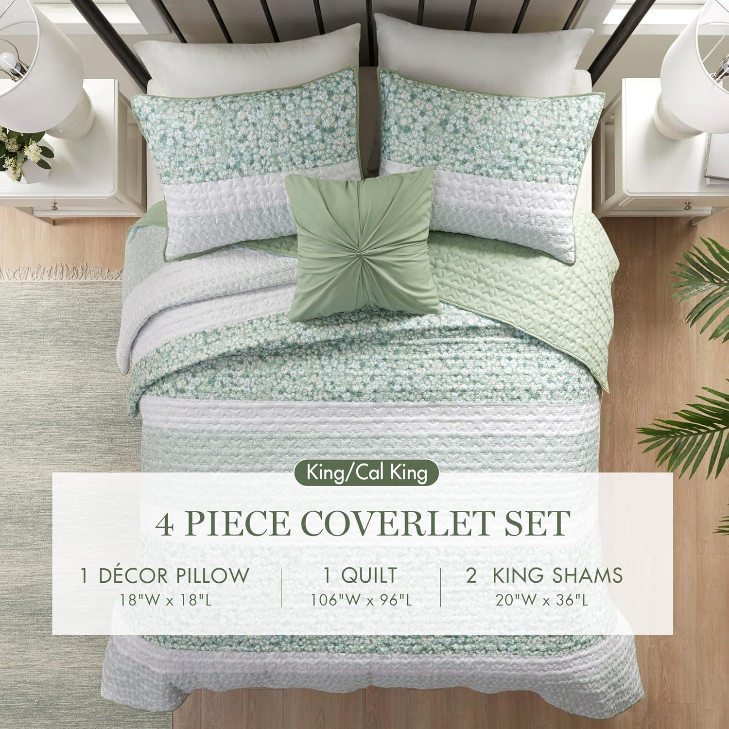 4 Piece Seersucker Coverlet Set with Throw Pillow