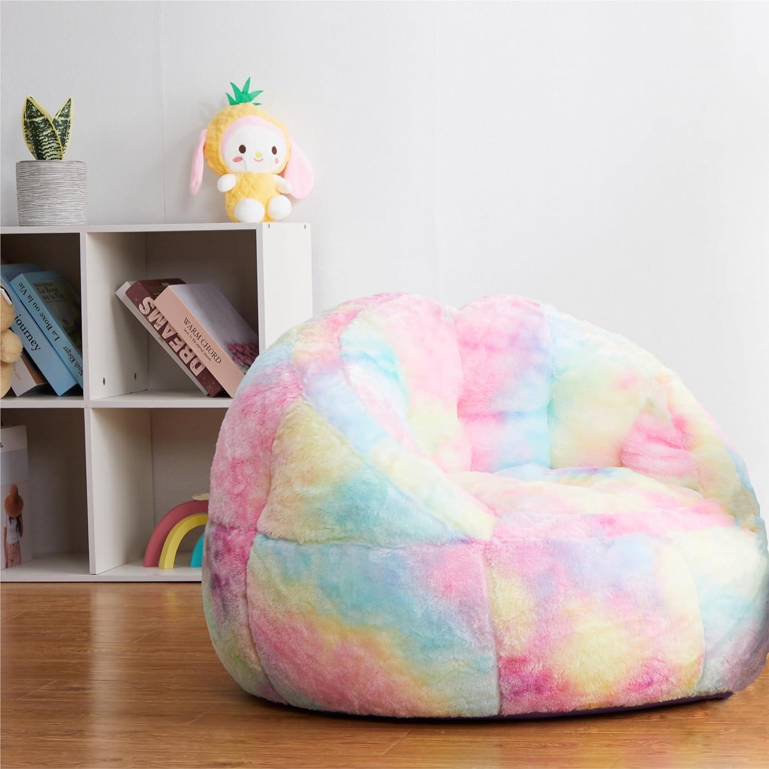 Large Multicolor Faux Fur Kids Bean Bag Chair