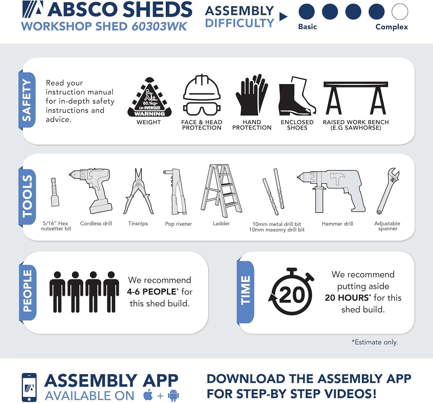 Absco AB1118 20 x 10 ft. Workshop Metal Shed - Woodland Gray