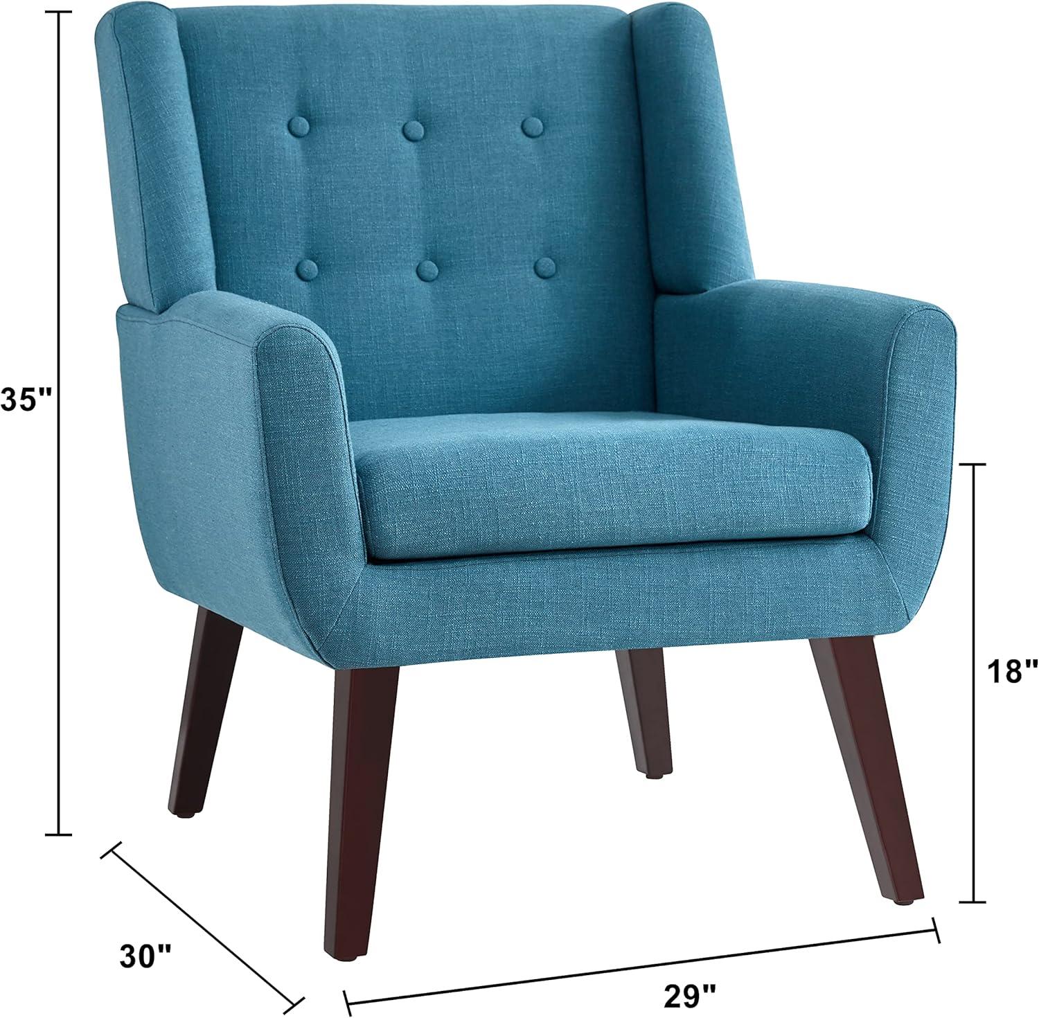 HUIMO Modern Linen Upholstered Armchair Tufted Accent Chair Lake Blue