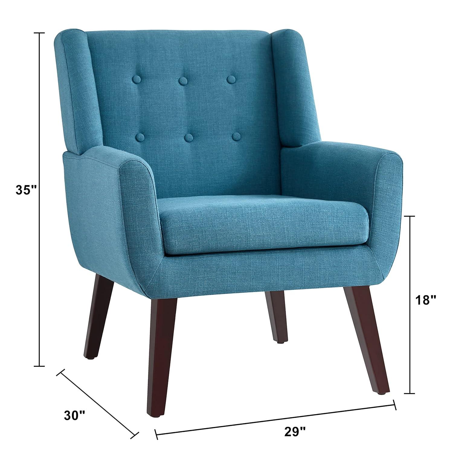 HUIMO Modern Linen Upholstered Armchair Tufted Accent Chair Lake Blue