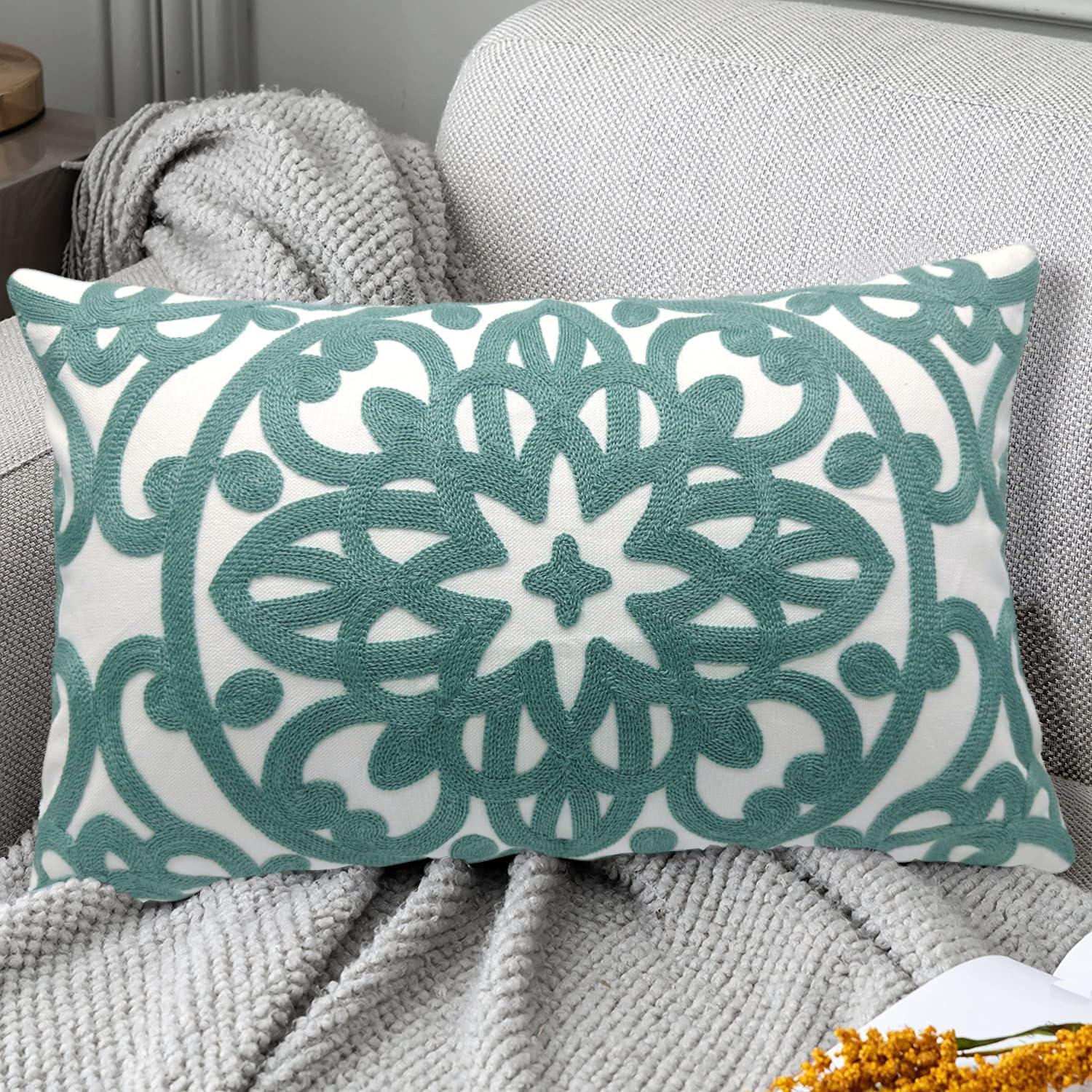 Classic Bohemian Embroidered Cotton Lumbar Throw Pillow