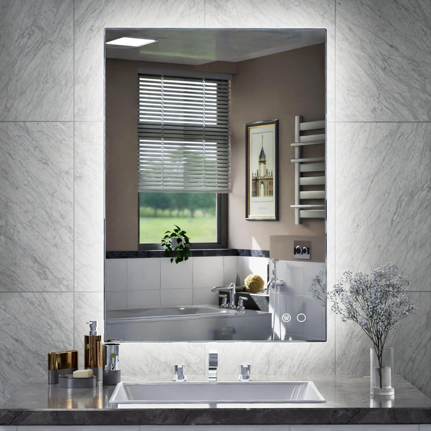 Keonjinn 20" x 28" Silver LED Backlit Anti-Fog Bathroom Vanity Mirror