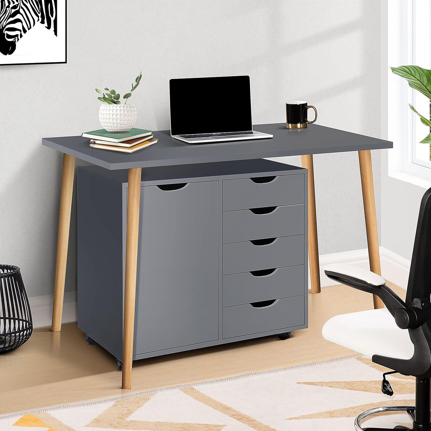 Gray 5-Drawer Office Cabinet with Casters