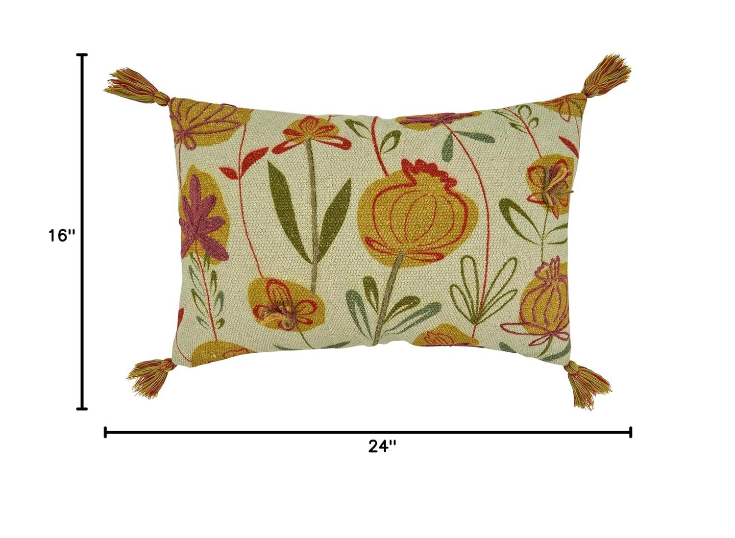 Saro Blossom Collection Floral Cotton Pillow Cover