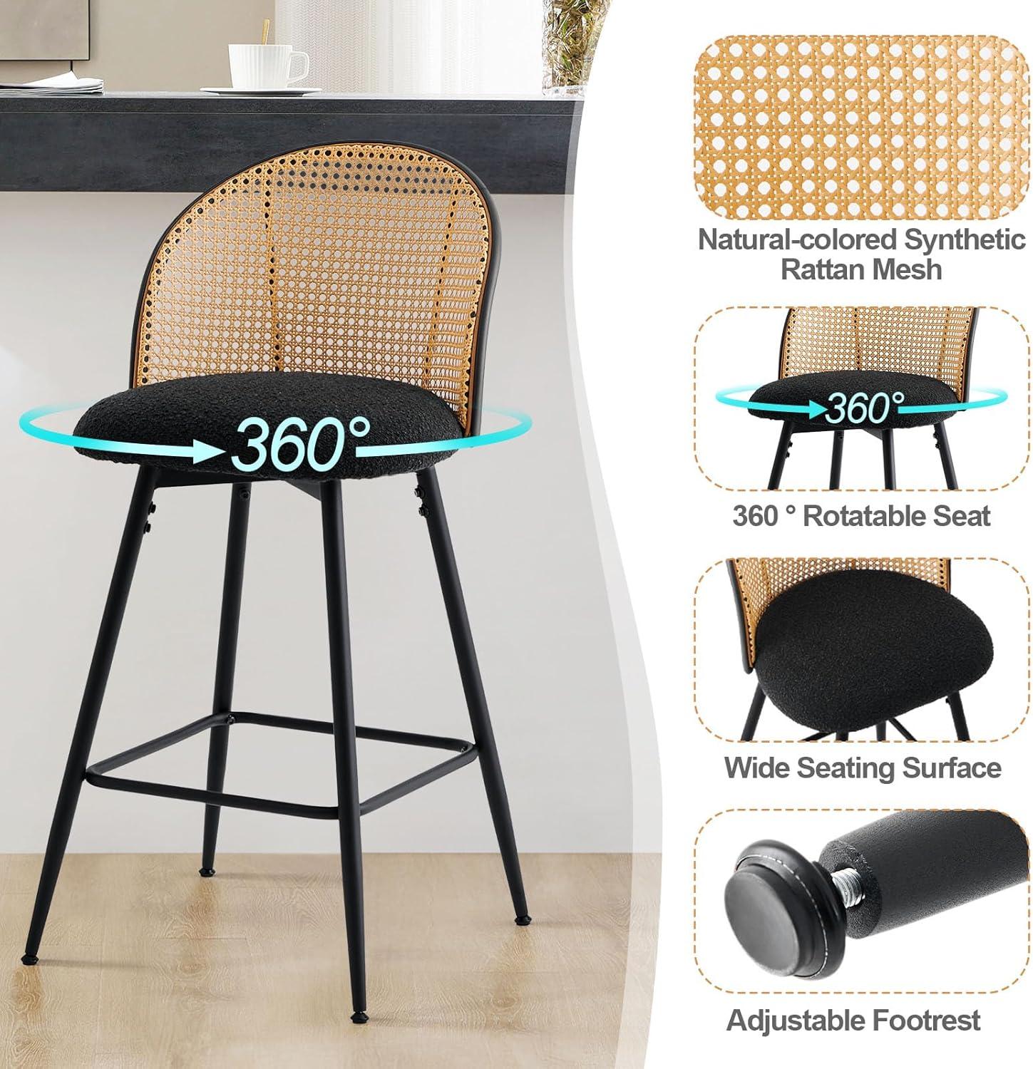 Cane Back Swivel Upholstered Counter & Bar Stool