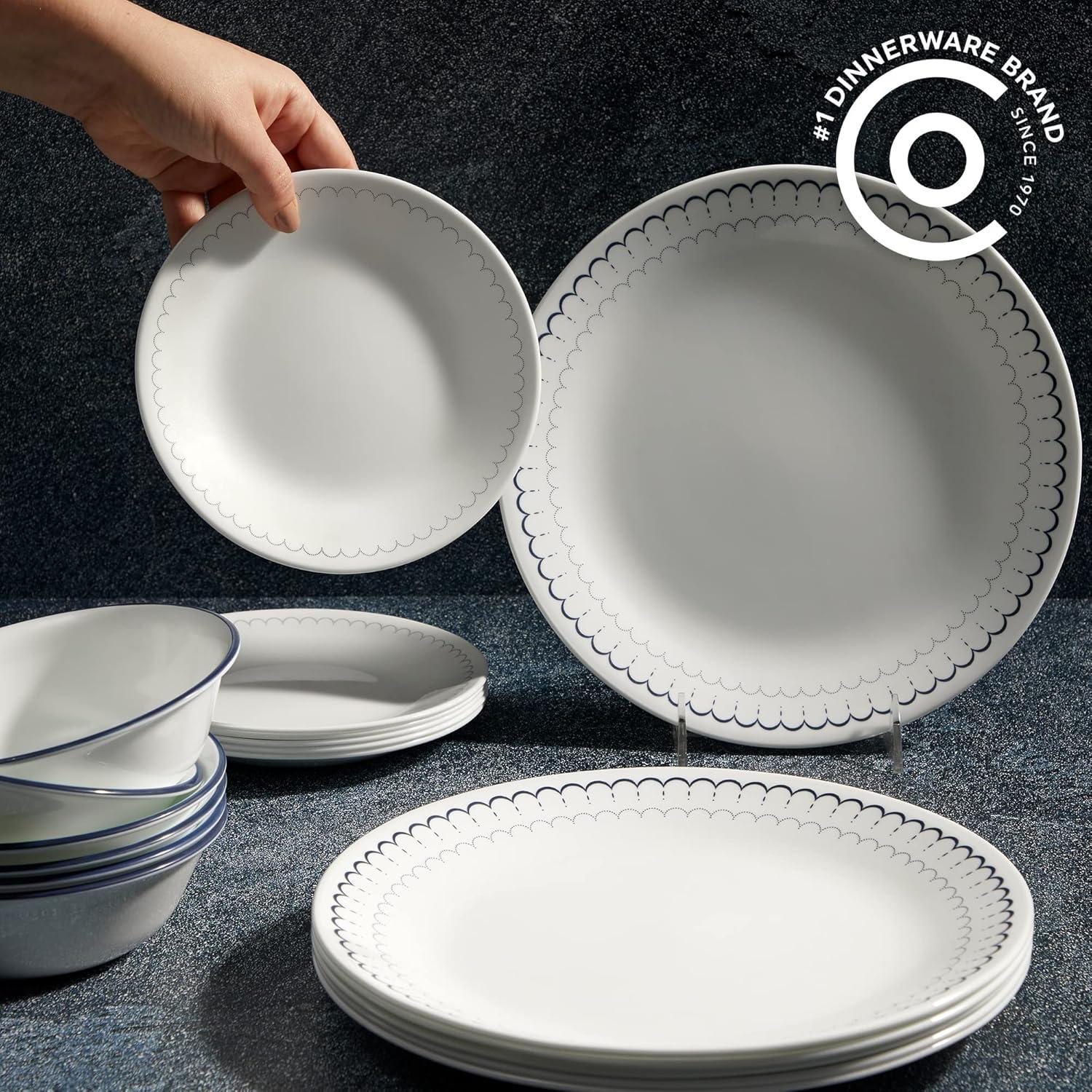 Caspian Lace 18-Piece White and Navy Glass Dinnerware Set