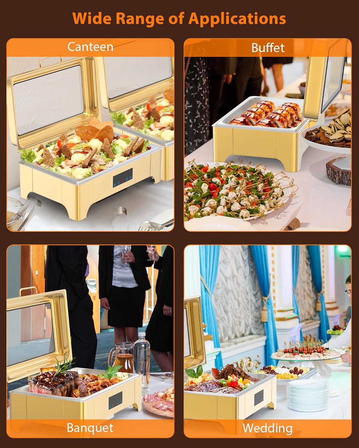 Gold Stainless Steel 9QT Electric Chafing Dish with Touch Screen