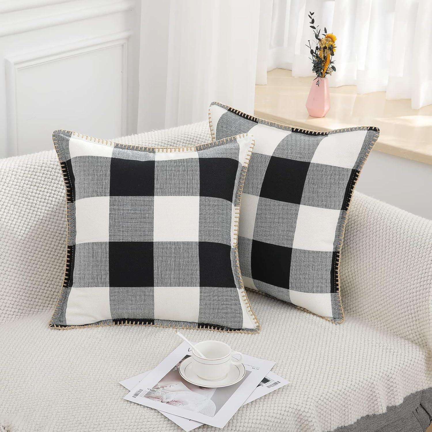 CARRIE HOME Buffalo Plaid Pillow Covers 18x18 Set of 2 Black and White Outdoor Throw Pillows Black Buffalo Check Pillow Covers Farmhouse Decor for Couch Sofa and Bed