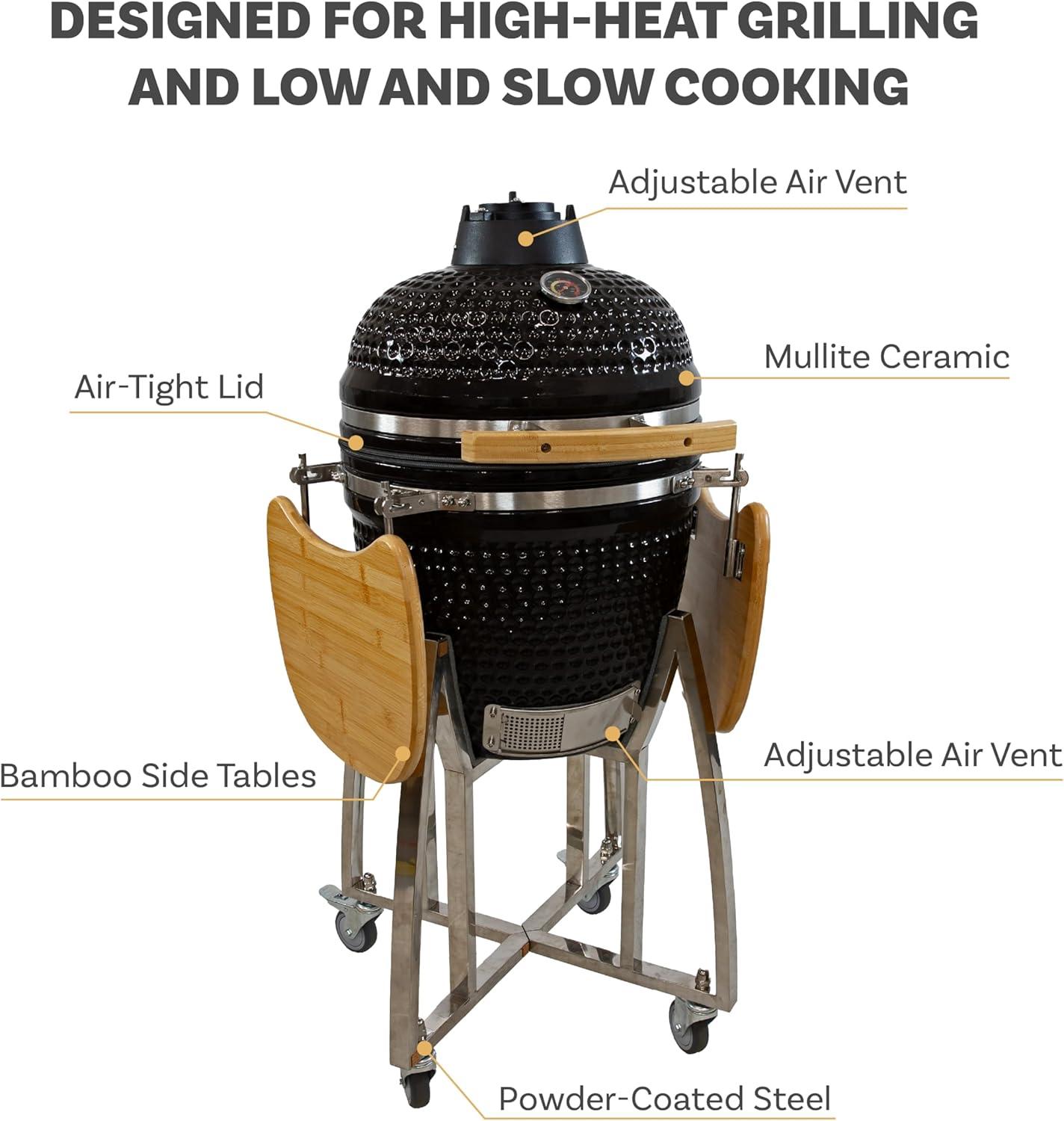 Mullite Kamado Grill with Wheels and Side Tables