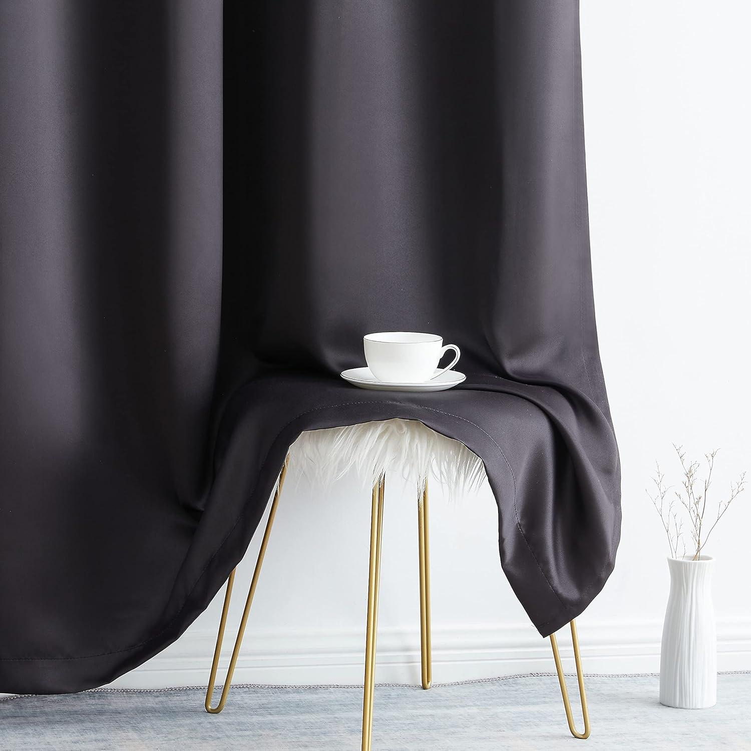 HLC.ME Oxford Curtains for Living Room, Room Darkening Energy Saving, Insulated Darkening Window Grommet Panels, Set of 2 - Black, 52 W x 84 L