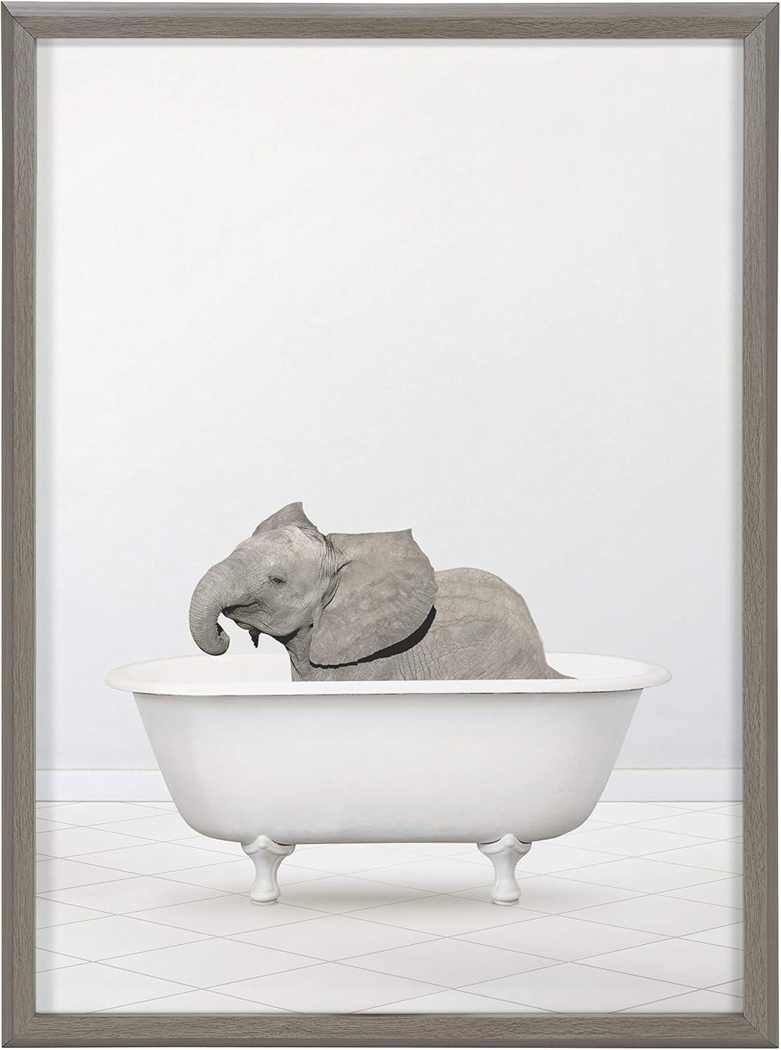 18" x 24" Blake Baby Elephant Solo Bathtub by Amy Peterson Framed Printed Art Gray - Kate & Laurel All Things Decor