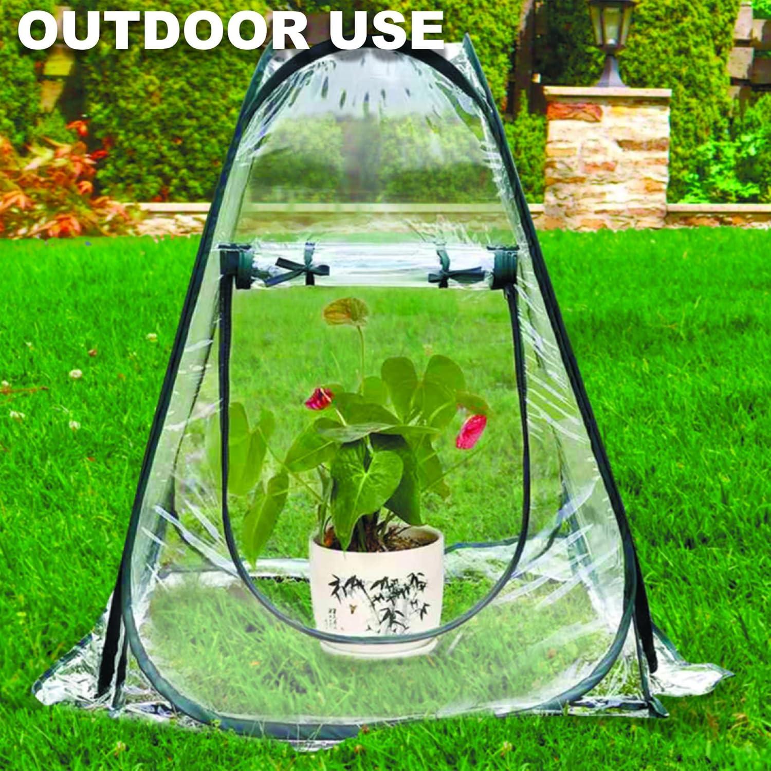 Easy Set-up Mini Greenhouse Pack of 2 Mini Pop up Flower House Backard Garden Plant Cover for Cold Forst Protection PVC Sunshine Room with Stakes and Carrybag (27" L x 27" W x 31" H)