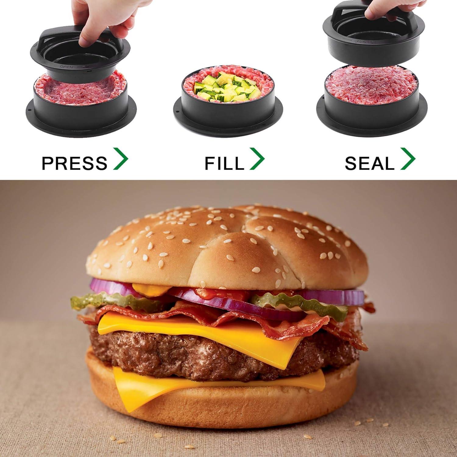 Badiano Hamburger Press Patty Maker, Burger Press, 3 in 1 Meat Beef Veggie Hamburger Mold, Black