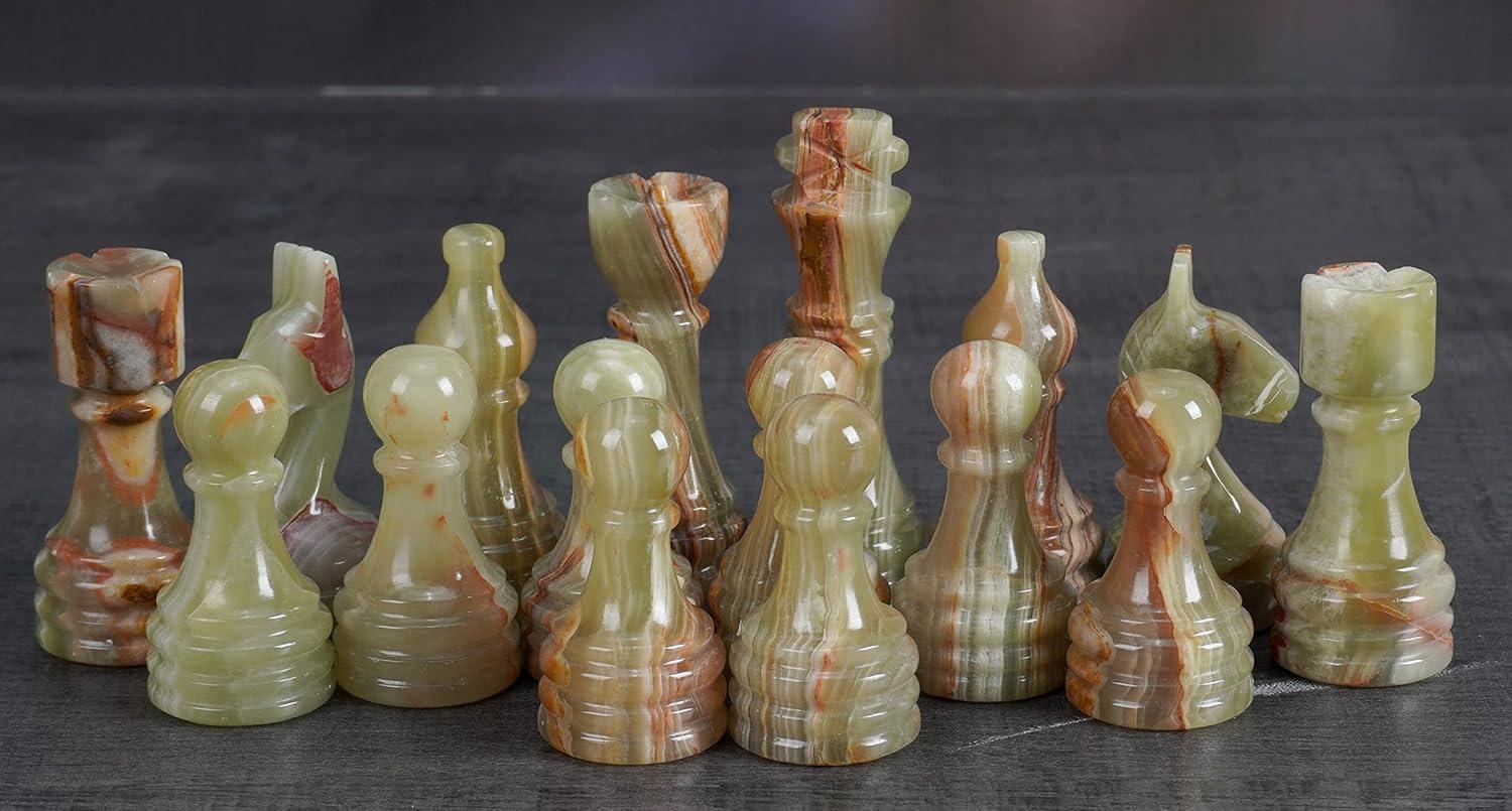 Handmade White and Green Marble Chess Figures Set