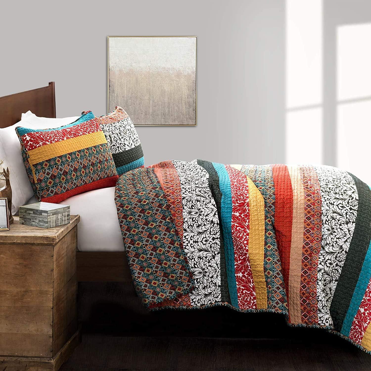 Lush Décor 3pc Boho Stripe Reversible Oversized Cotton Quilt Set