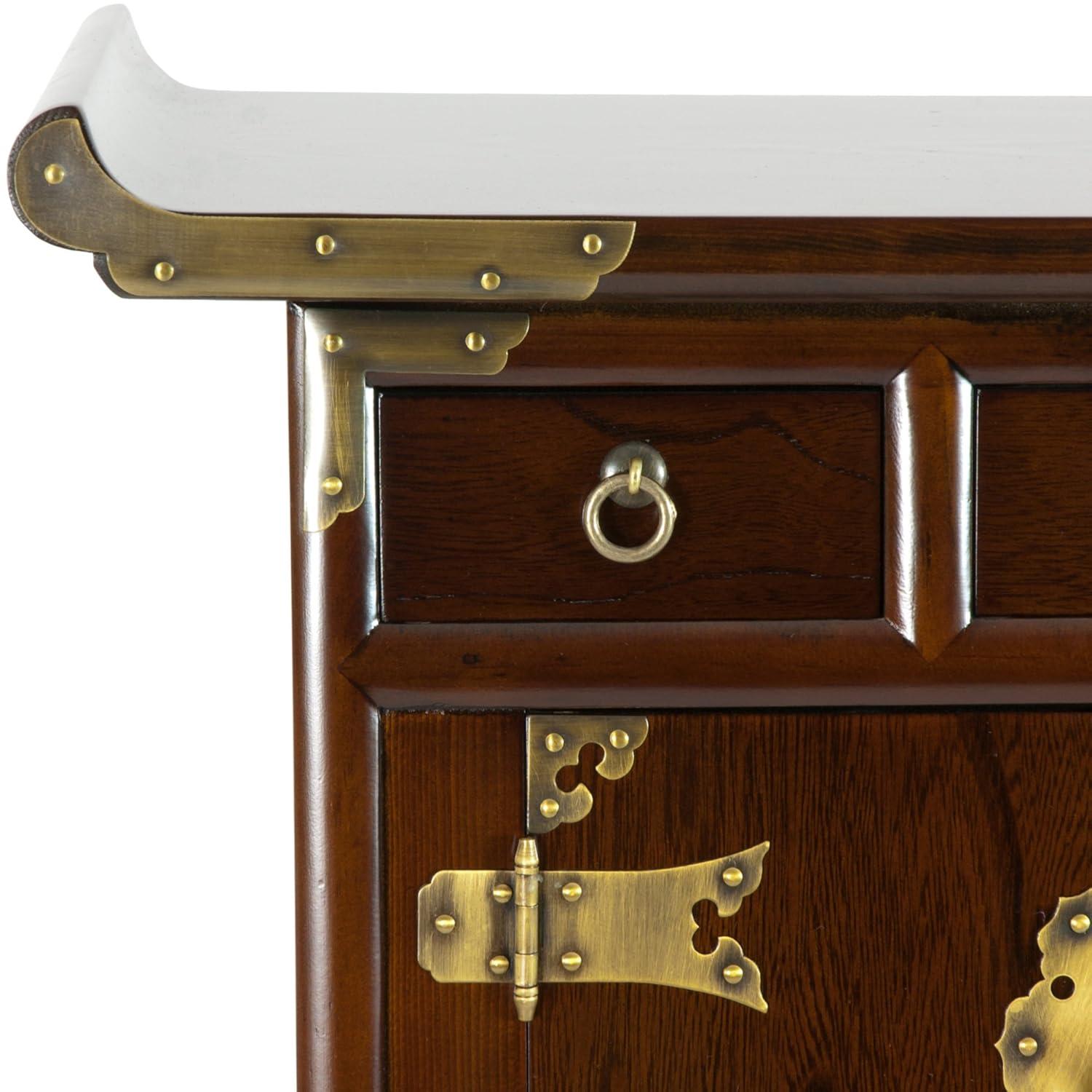 Red Lantern Korean Antique Style 3 Drawer End Table Cabinet, Cognac