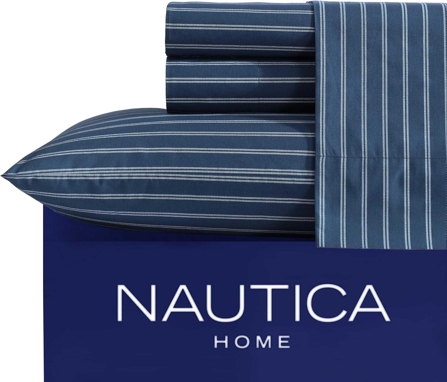 Nautica - Full Sheets, Premium Cotton Percale Bedding Set, Striped Bedding Set, Oeko-Tex Certified (Richmond Stripe Blue, Full)