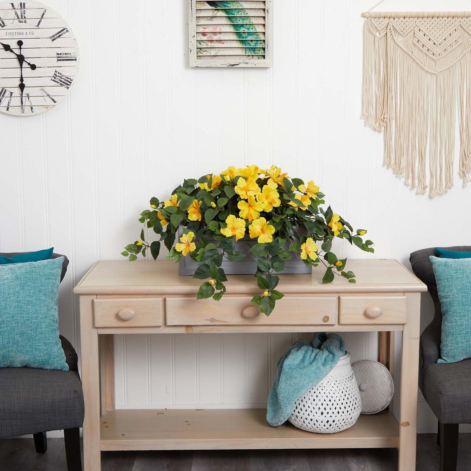 Sun-Kissed Yellow Hibiscus 23" Faux Plant in Stone Planter