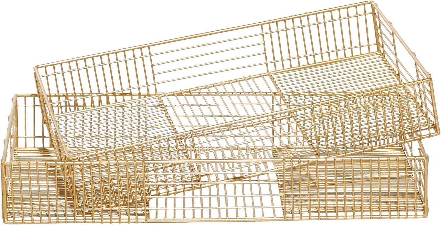 Gold Rectangular Metal Wire Tray Set of 2