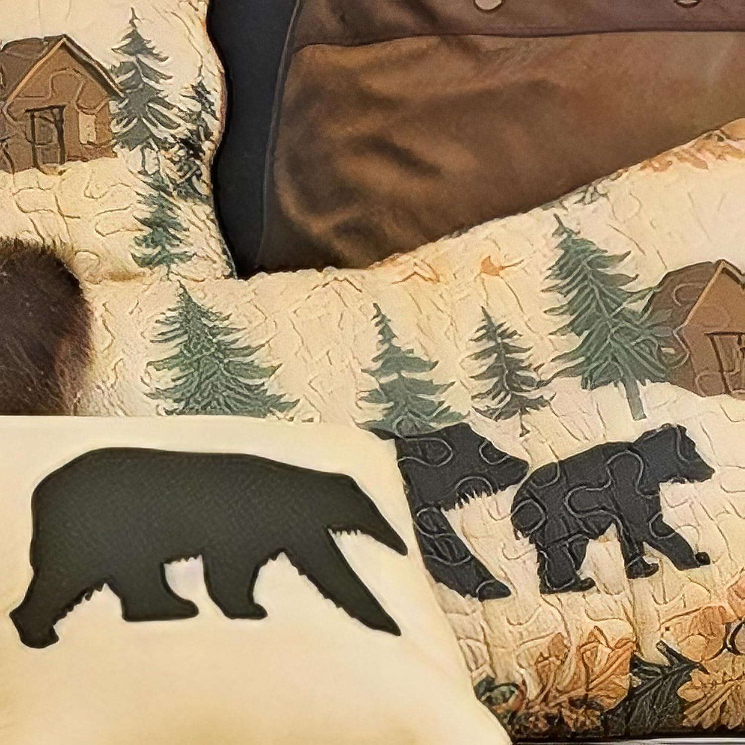 Rustic Queen Size Cabin Theme Comforter Set with Bear Prints