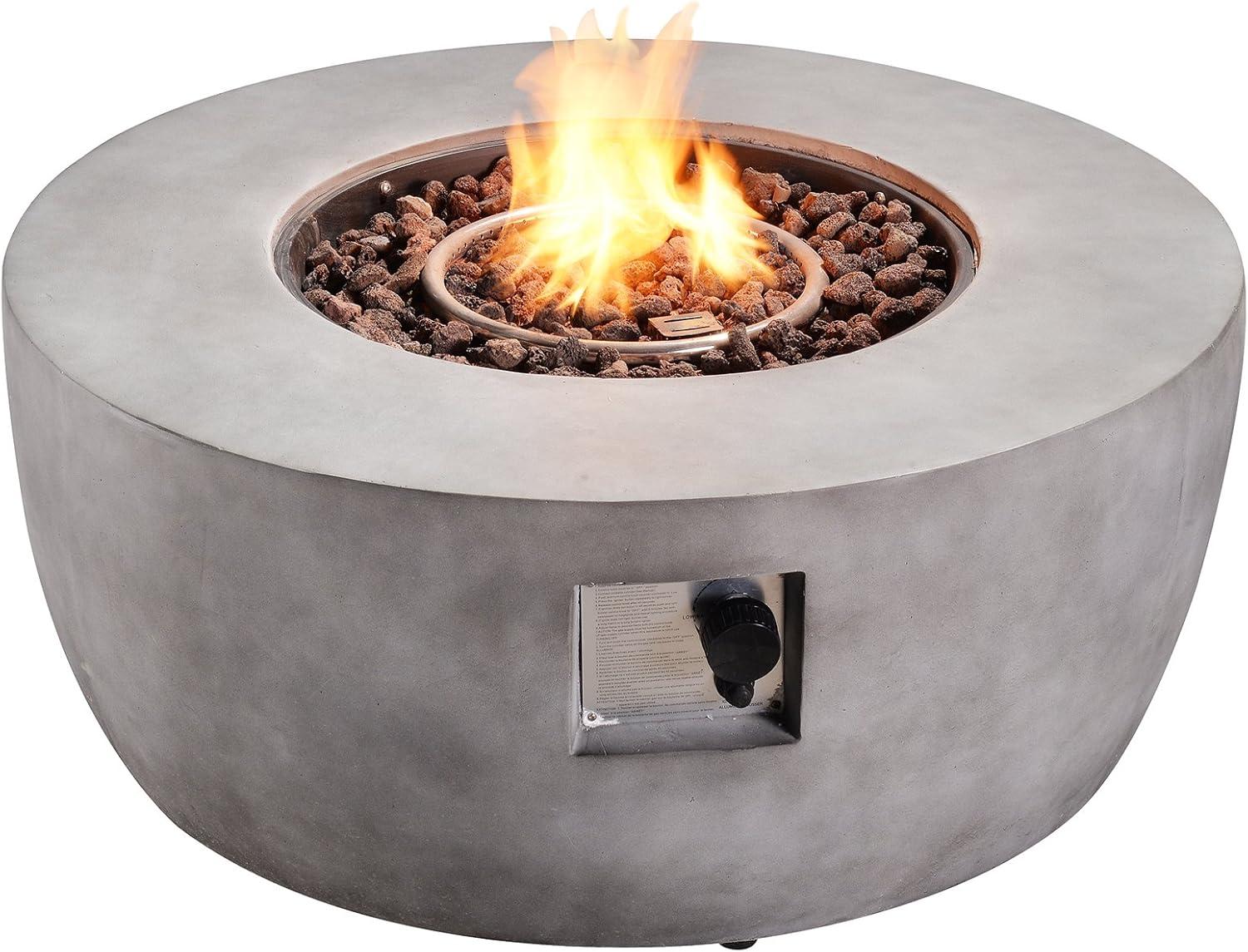 Modern 36" Outdoor Bowl Round Propane Gas Fire Pit with Concrete Base - Teamson Home: Electronic Ignition, 50K BTU, Includes PVC Cover