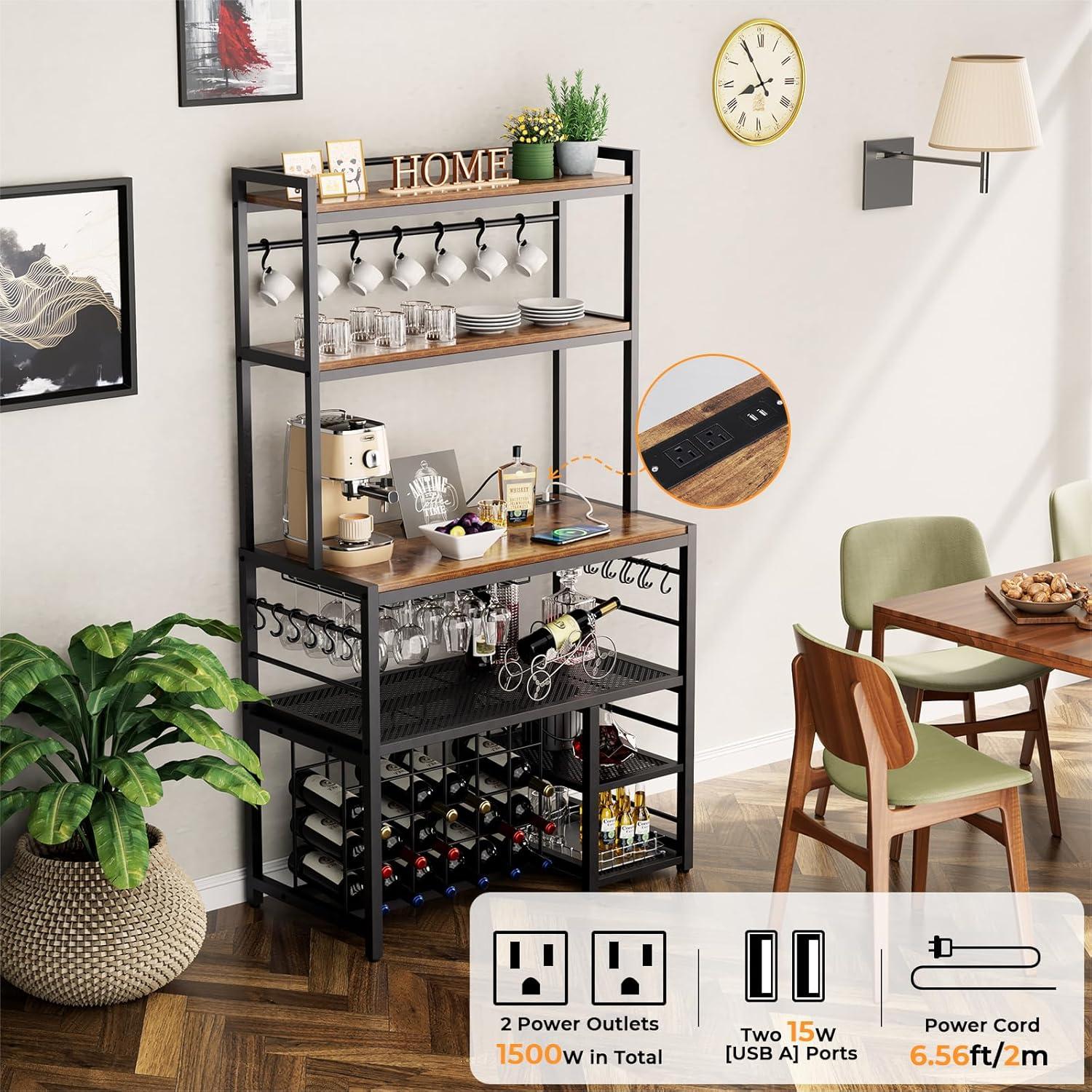 17 Stories Higginsville Wine Bar Cabinet with Outlet and LED Light