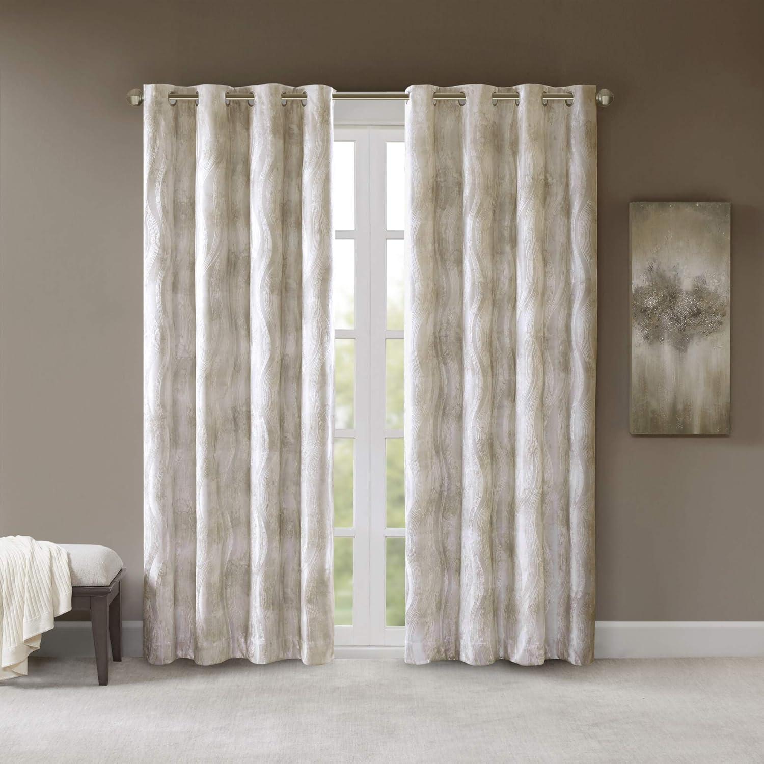 Madison Park Victorio Printed Jacquard Grommet Top Total Blackout Curtain Panel